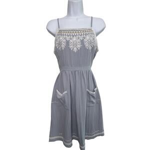 Tulip B Womens Size M Soft Gray White Embroidered Detail Festival Dress